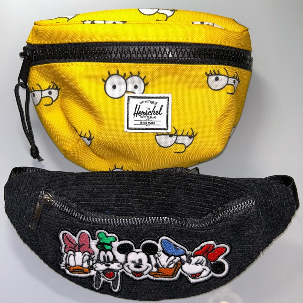 Herschel x Simpsons Yellow Waist Bag ➕ Black Disney Embroidered Waist Bag - NWOT